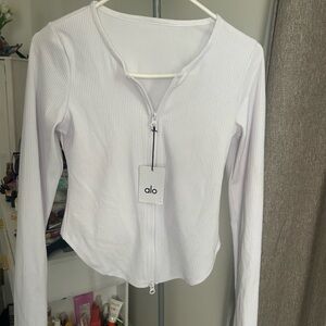 ALO Yoga White Long Sleeve Ribbed Top